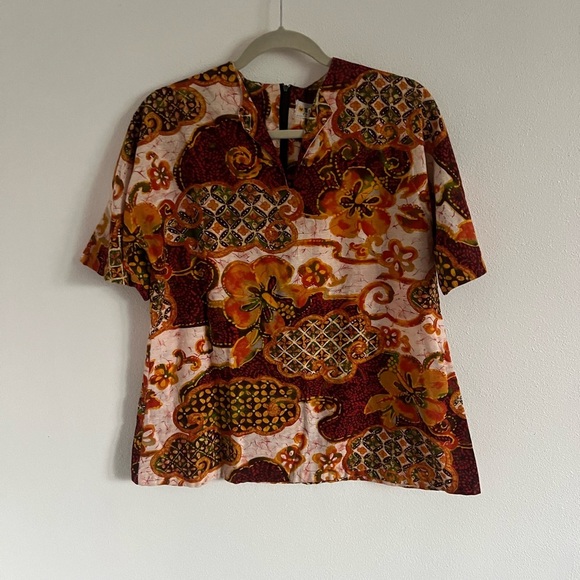Vintage 1970s Hawaiian Two Potato California Floral Tunic, size large - Picture 6 of 6